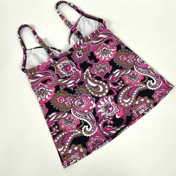 Land's End Tankini Swim Suit Top Ruched Underwire Bodice Paisley Sz 2 Top Only - Picture 4 of 11